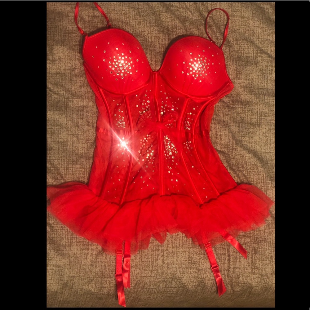 Victoria’s Secret rhinestone bustier garter corset